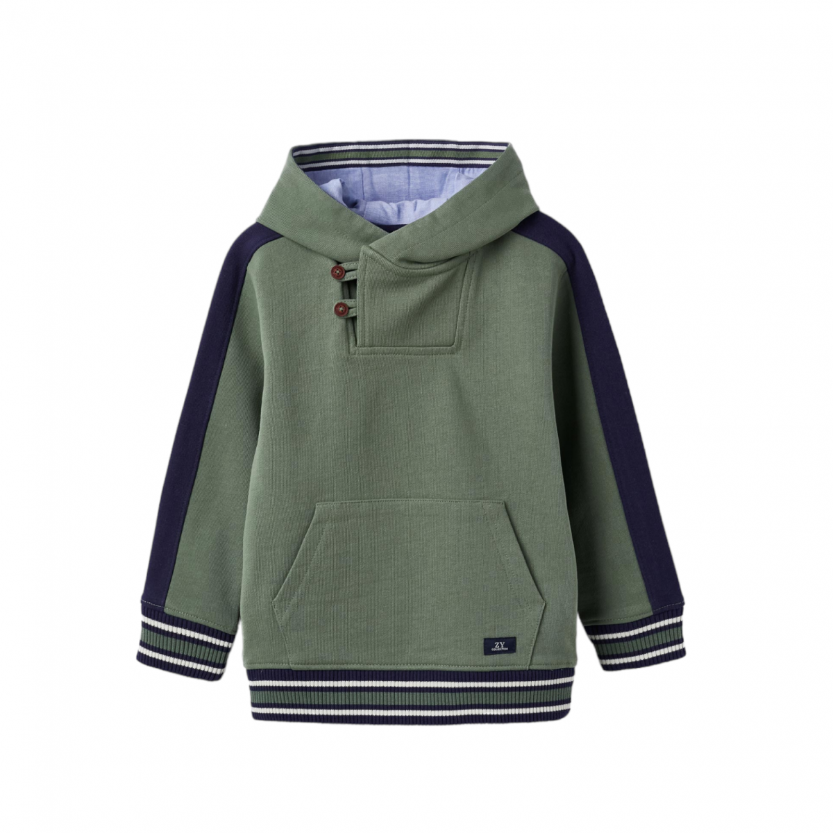 Buso algodon cuello cruzado con bote es y capucha