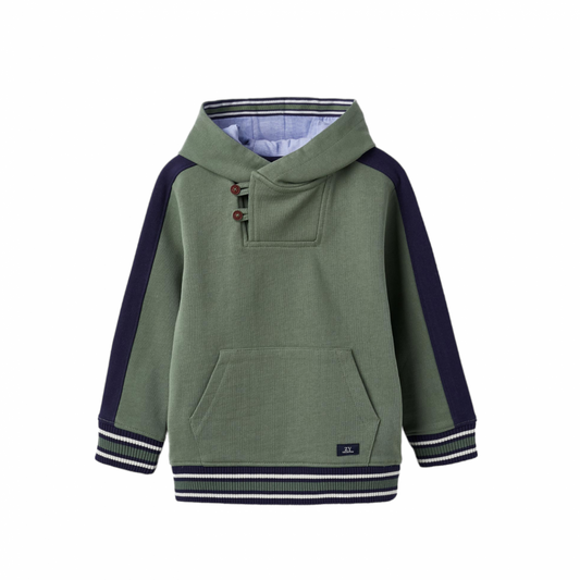 Buso algodon cuello cruzado con bote es y capucha