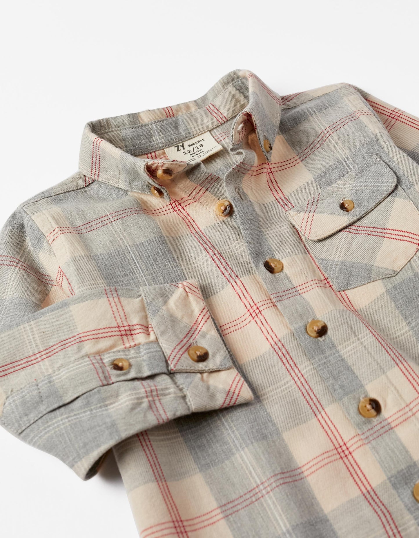 Camisa a cuadros gris bebé