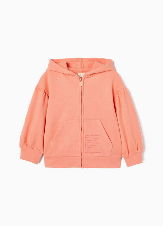 Buso con capota y espalda estampada color durazno