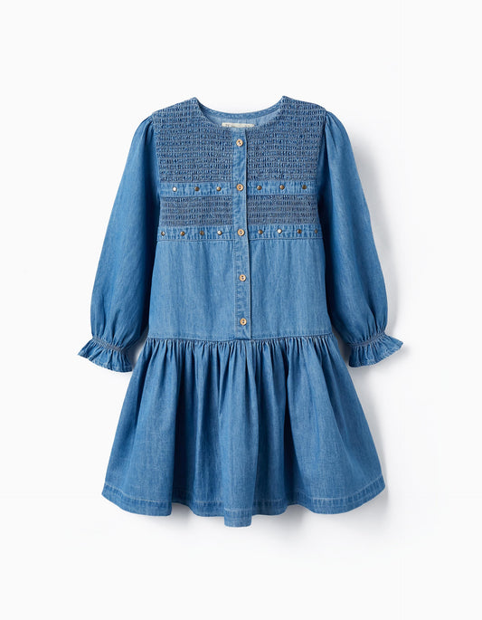 Vestido manga larga con apliques de taches