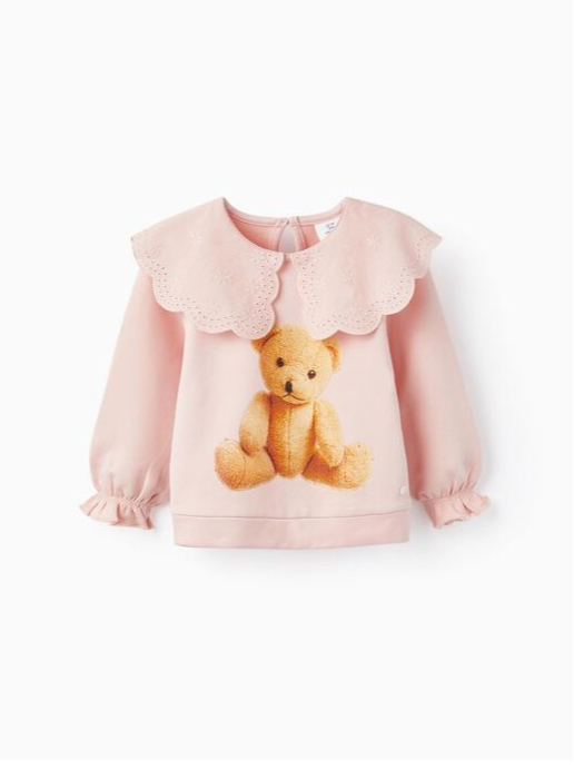 Blusa cuello grande con estampado de oso