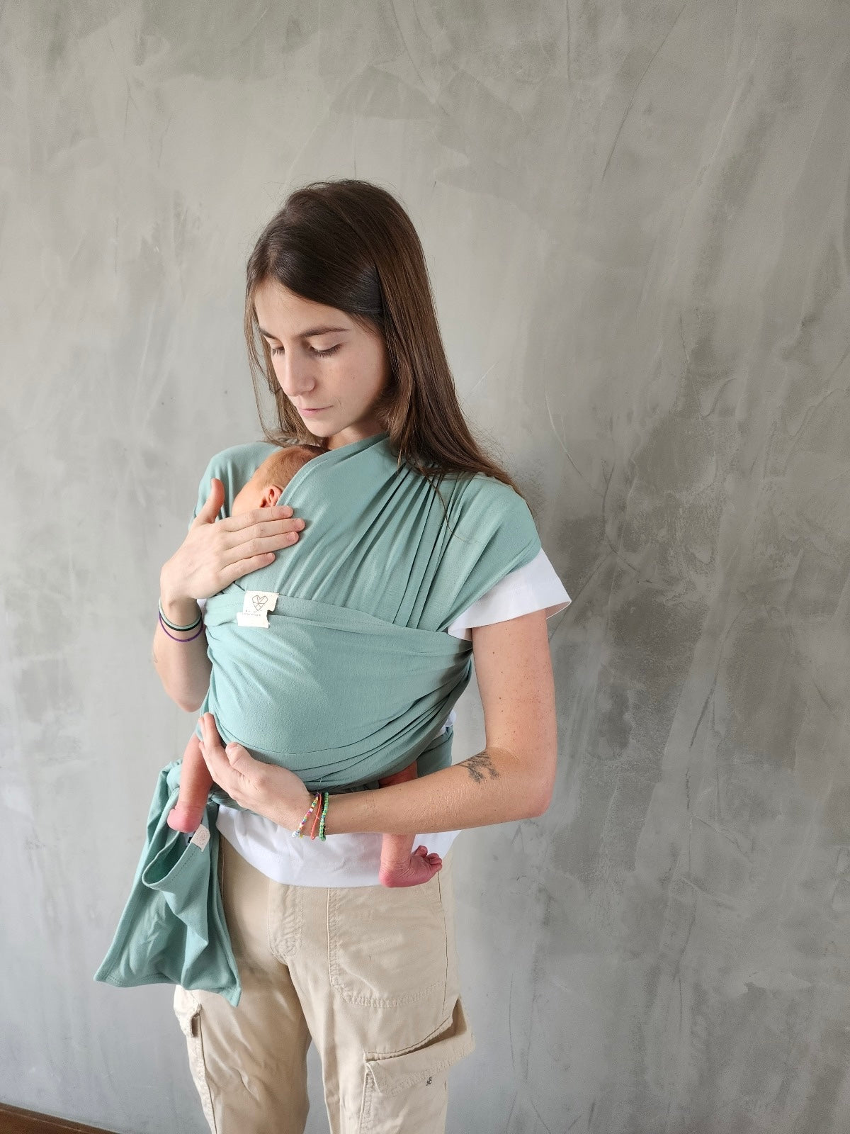 Fular cargador bebé verde agua