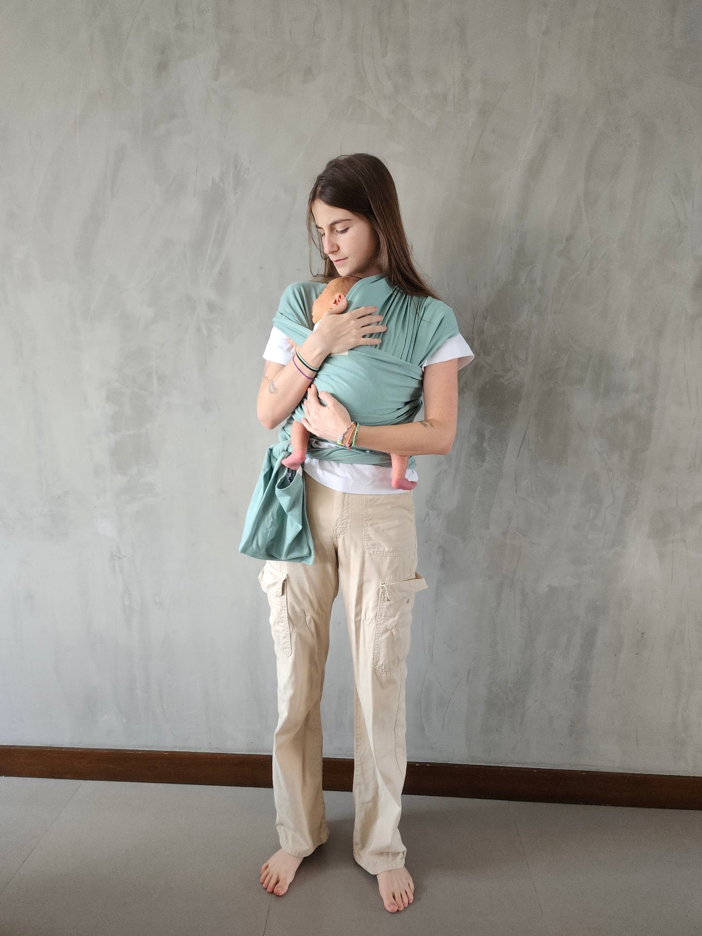 Fular cargador bebé verde agua