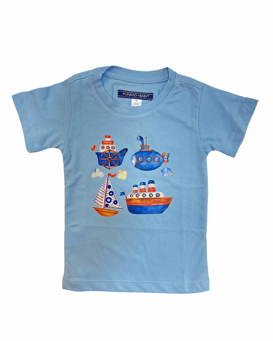 Camiseta algodón barcos