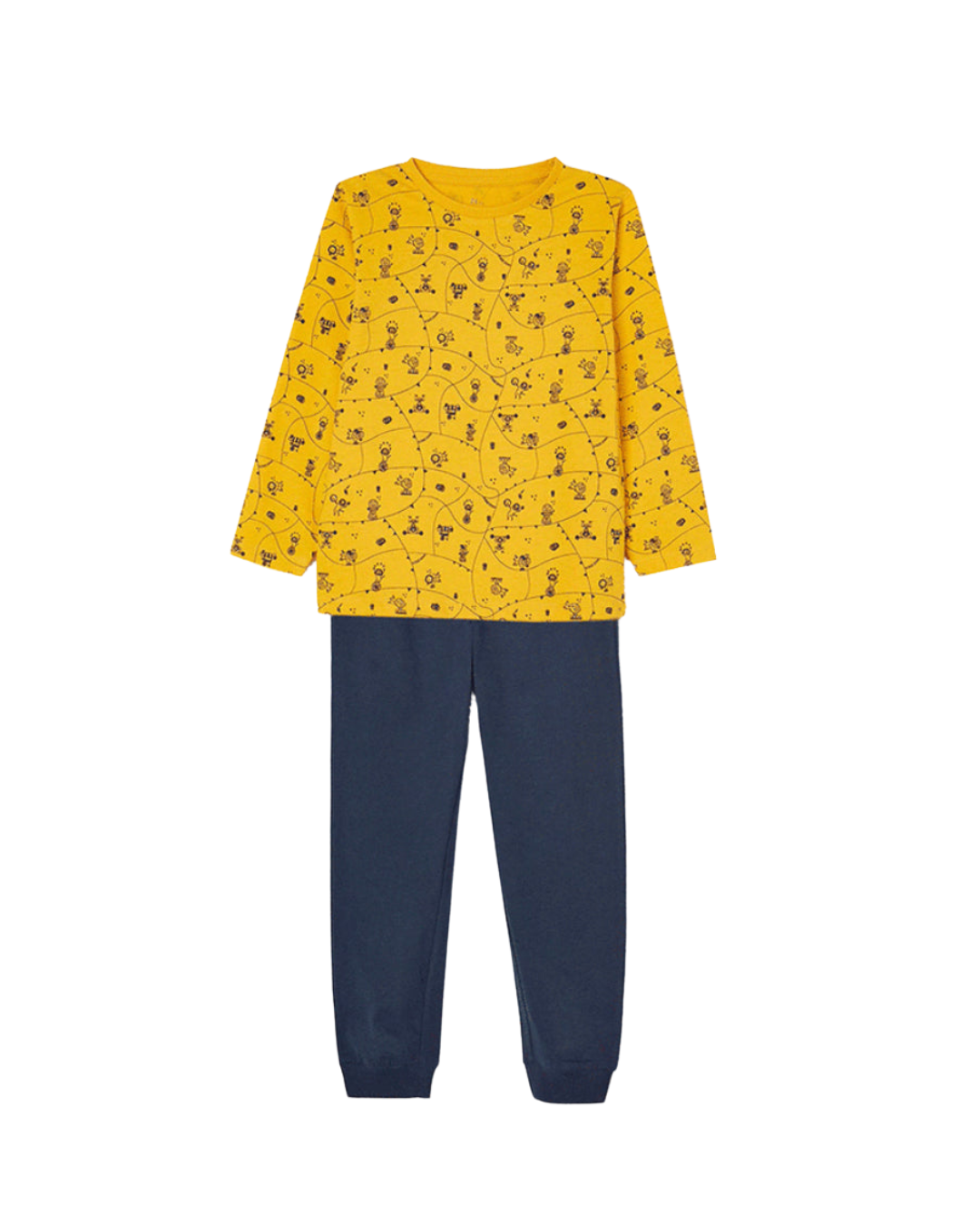 Pijamas algodón leon niño amarillo azul