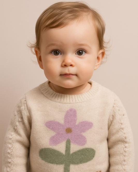 Saco tejido flor bebé