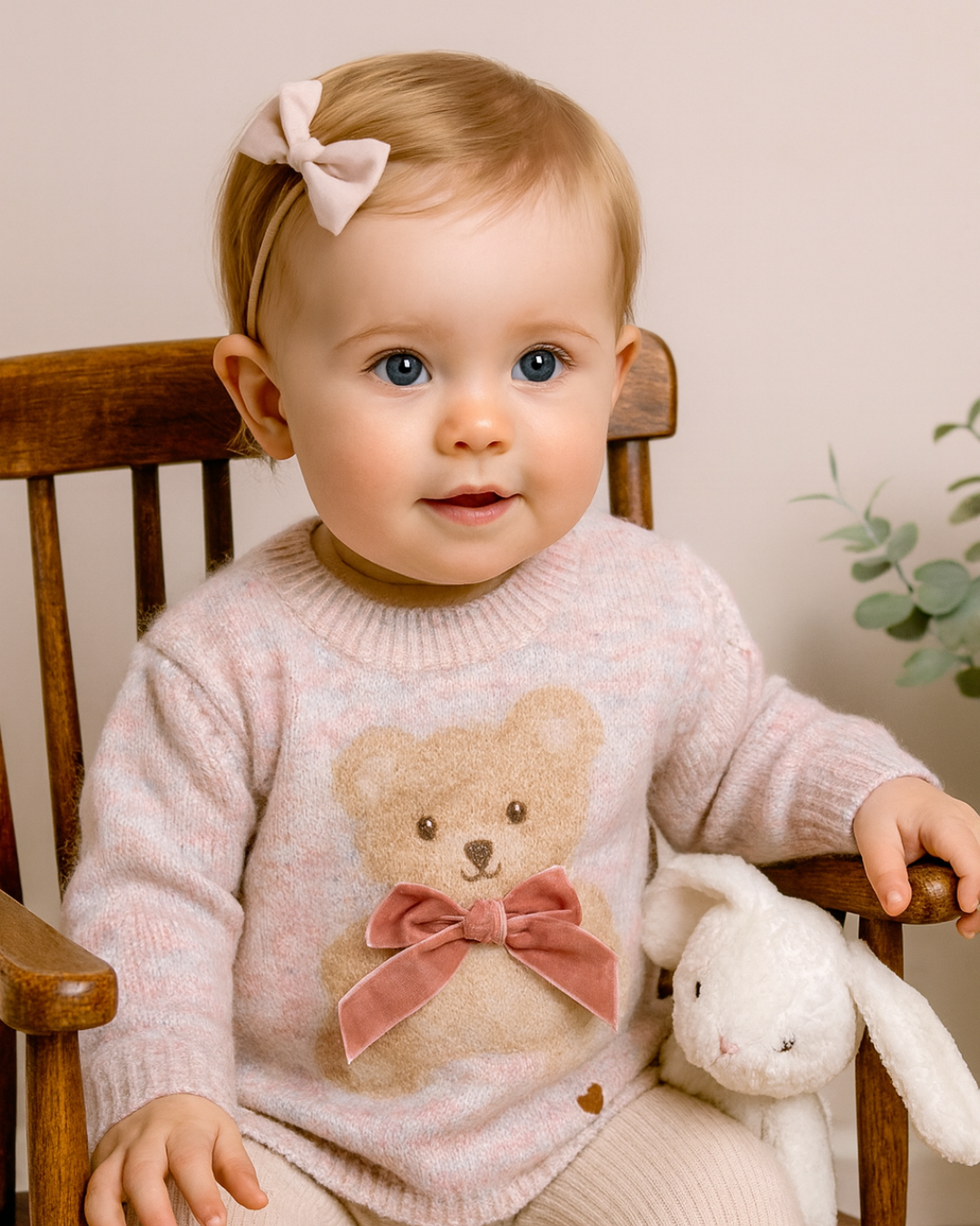 Saco tejido flor osita bebé