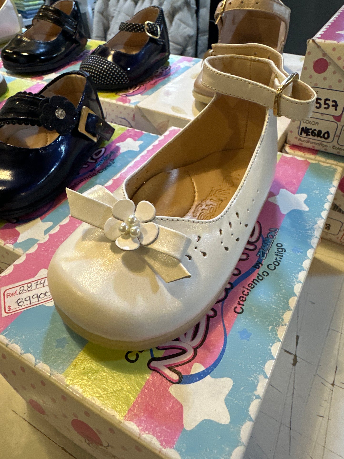 Zapatos moño en cuero niña blanco