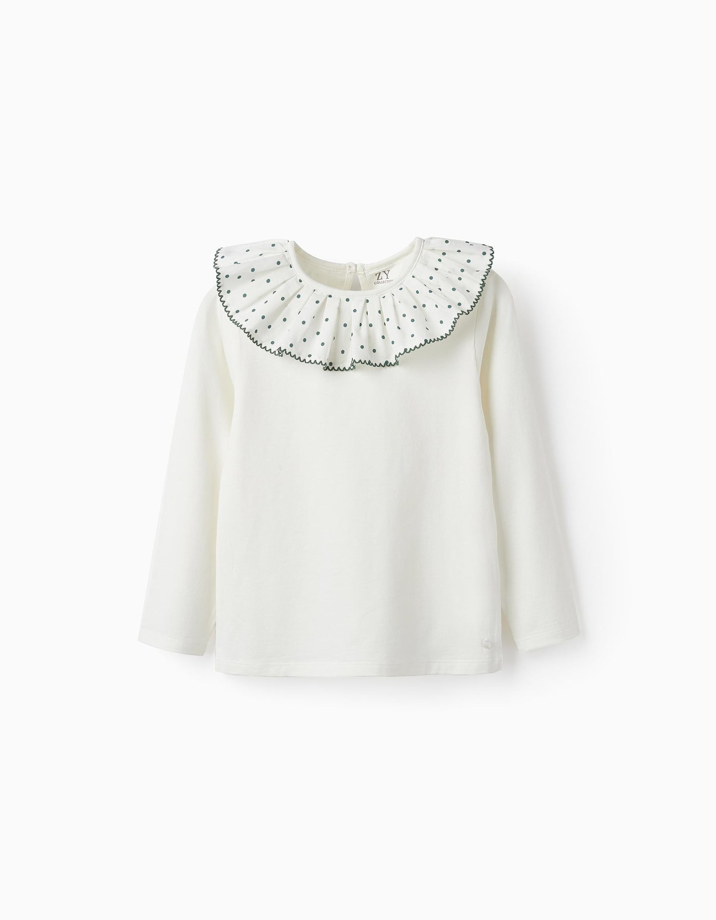 Blusa en algodón cuello pepitas y bordado