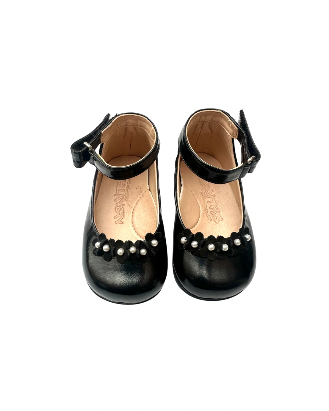 Zapatos flores negro perlas