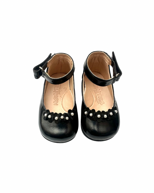 Zapatos flores negro perlas